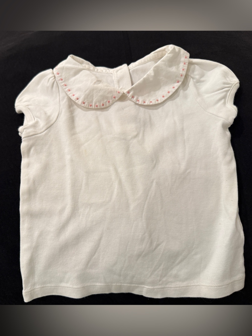 Janie and Jack White Short Sleeve Top with Pink Trim Peter Pan Collar